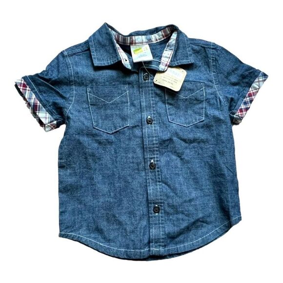 NWT Baby Boys Crazy 8 Chambray Patriotic Plaid Button Down Shirt - Sz 18-24 mo - Picture 1 of 2